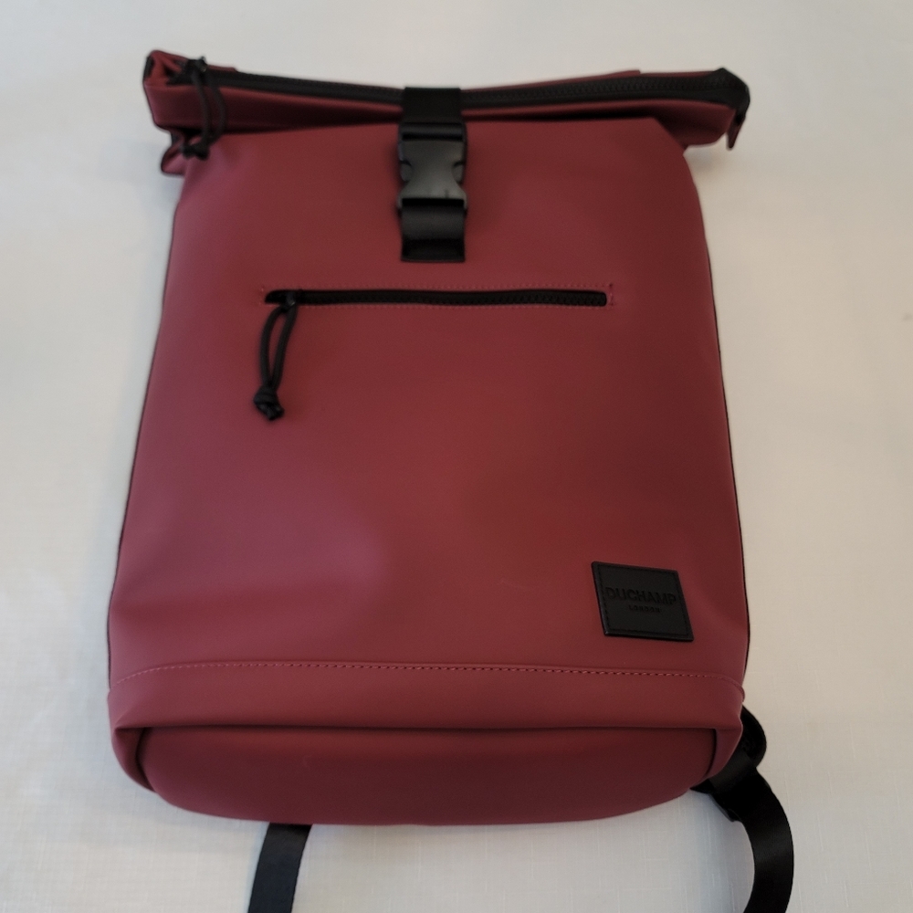 DUCHAMP London Burgundy Roll Top Travel Commute Backpack Style 16601